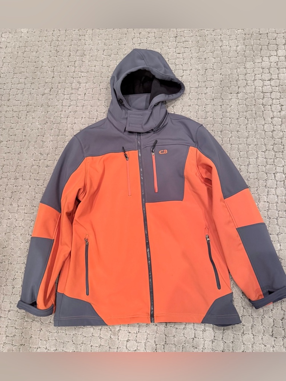 Men's Two-Tone Hooded Softshell Jacket - Orange & Gray
